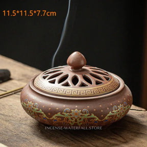 Old Chinese Incense Burner - Brown flower