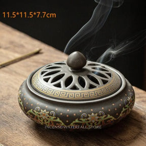 Old Chinese Incense Burner - Dark brown flower